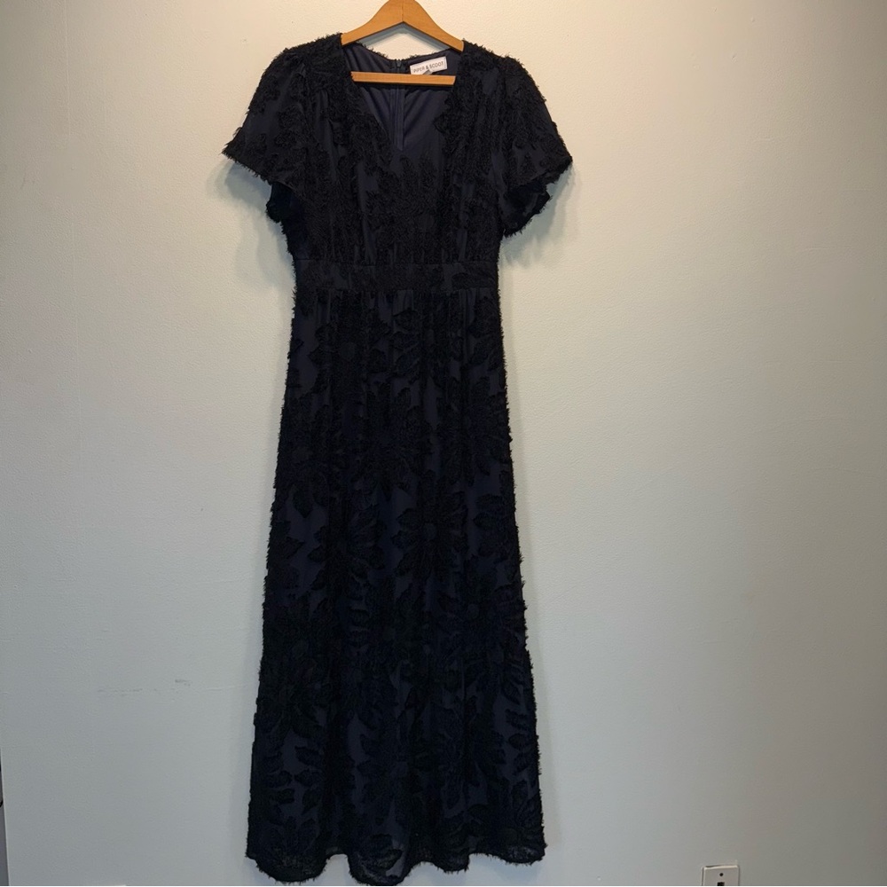 Piper Scoot Dress Women XS Darkest Blue 3D Floral Maxi Romantic Elegant